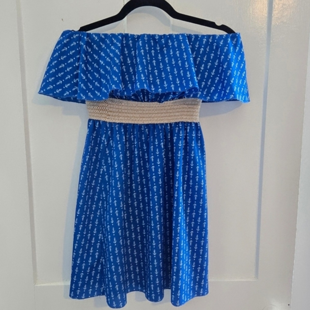 Ocean Drive Nautical Off the Shoulder Dress with Anchors, Size Small, Super Cute